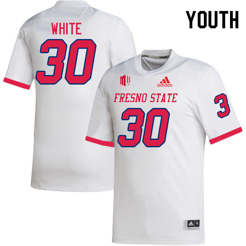 Youth #30 Damarrion White Fresno State Bulldogs College Football Jerseys Stitched-White